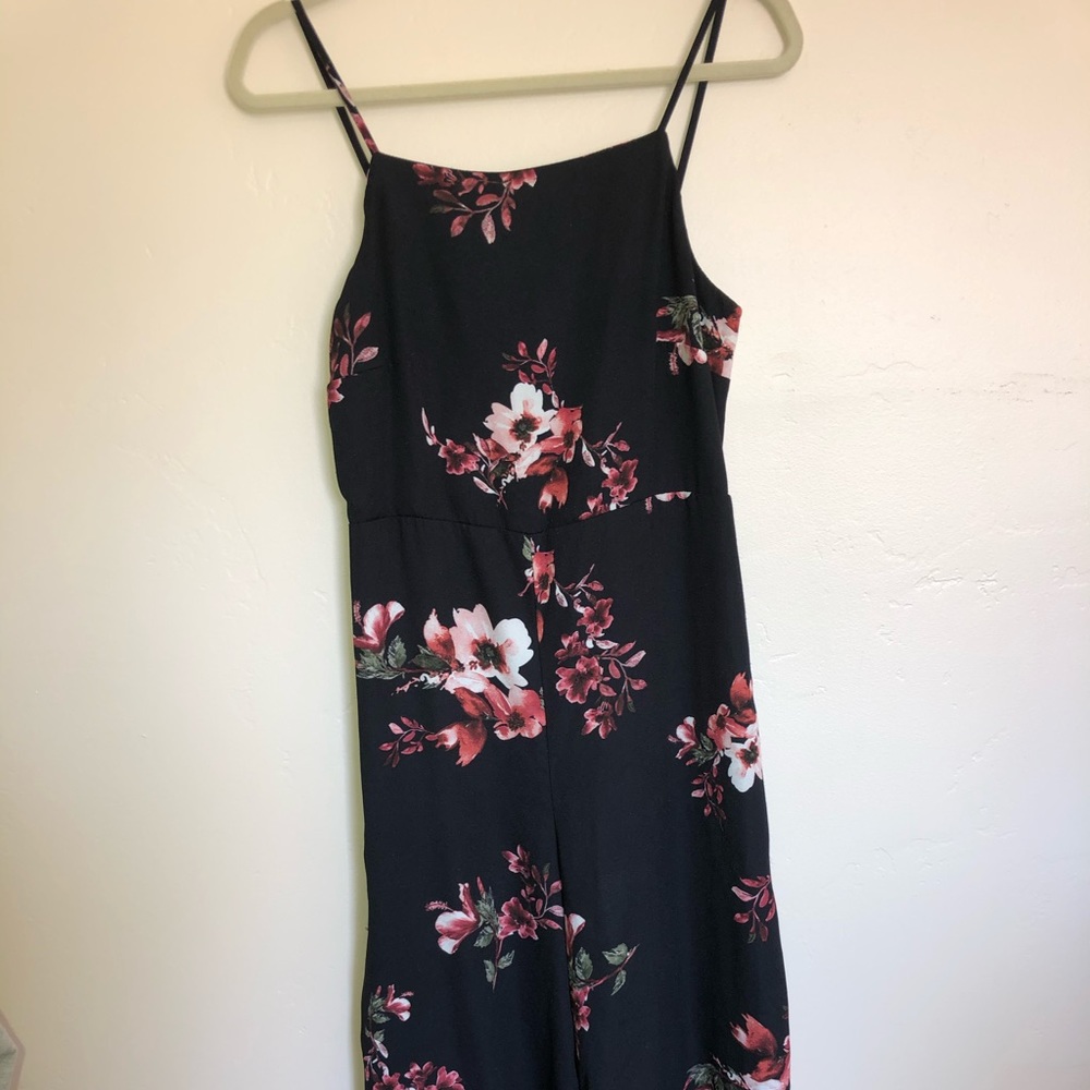 Wild Fable Jumpsuit in black with pink flowers
